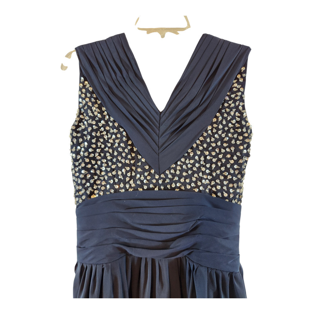 JJ's House navy blue silver floor length formal gown prom bridal event evening - Picture 5 of 13